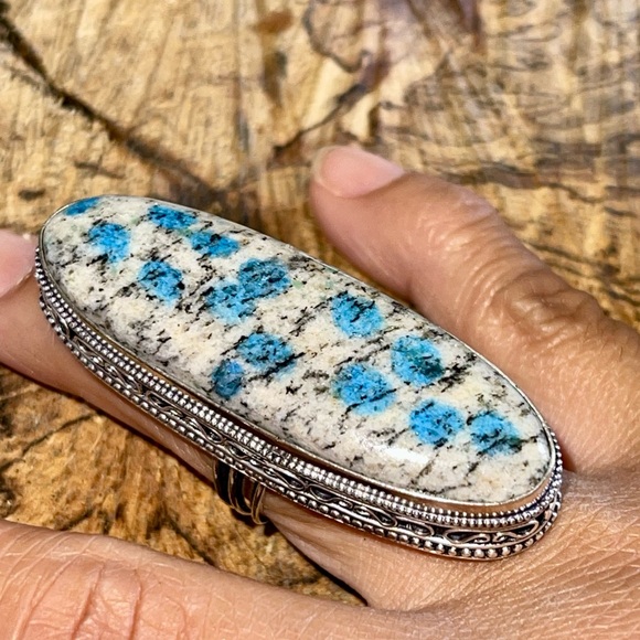Large K2 Raindrop Azurite Ring Size 7 1/4 - Picture 5 of 7